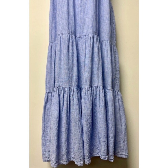 BEACH LUNCH LOUNGE Blue & White Pinstriped Linen Blend Tiered Midi Dress, Sz XXL - Picture 4 of 11